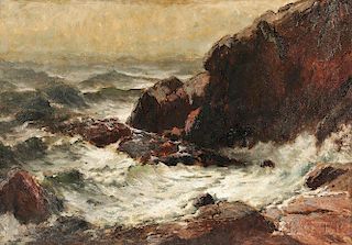 George Herbert McCord (American, 1848-1909)      Rocky Coast with Crashing Surf