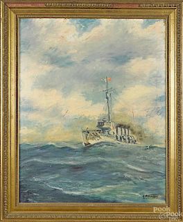 Oil on canvas ship portrait, mid 20th c., signed