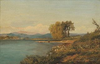 John Henry Hill (American, 1839-1922)      Broad Landscape with River and Distant Mountains