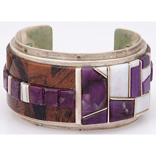 Michael and Cassandra Dukepoo (Hopi / Yaqui, 20th century) Sterling Silver and Inlay Cuff Bracelet, From the Collection of Robert B. Riley, Urbana, IL