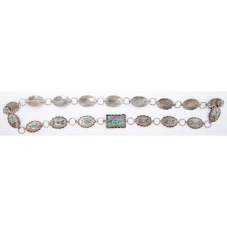 Navajo Silver and Turquoise Link Concha Belt
