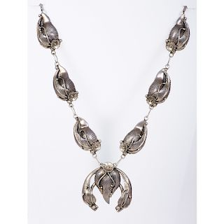 Southwestern Style Sterling Silver Squash Blossom Necklace