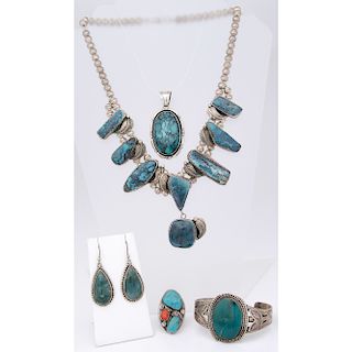 Etta Endito (Dine, 20th century) Navajo Sterling Silver and Turquoise Pendant PLUS