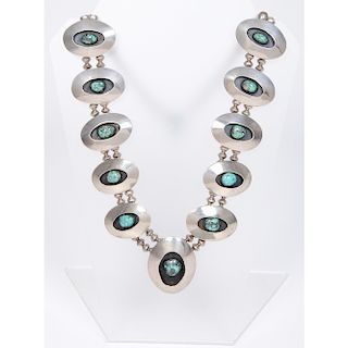 Navajo Turquoise and Silver Shadow Box Necklace