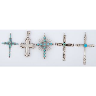 Zuni and Navajo Silver and Turquoise Cross Pendants, with Pawn Tickets