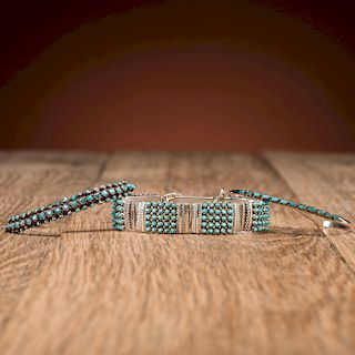 Zuni Silver and Turquoise Petit Point Bracelets