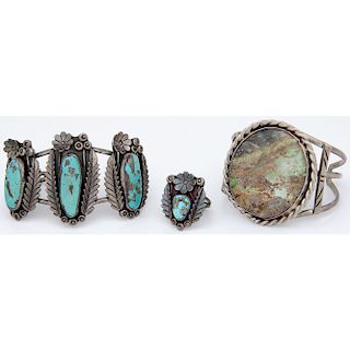 Navajo Silver and Turquoise Ring and Cuff Bracelet Set PLUS