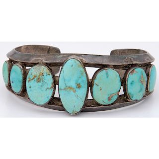 Navajo Silver and Turquoise Cuff Bracelet, with Pawn Tag