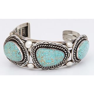 Allison Lee (Dine, 20th century) Navajo Sterling Silver and Turquoise Cuff Bracelet