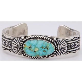Eugene Hale (Dine, 20th century) Navajo Sterling Silver and Turquoise Cuff Bracelet