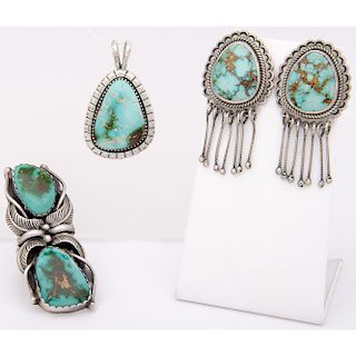 Perry Shorty (Dine, b.1964) Navajo Silver and Turquoise Earrings PLUS