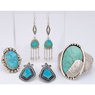 Mike Bird Romero (Ohkay Owingeh, b.1946) Sterling Silver and Turquoise Earrings PLUS