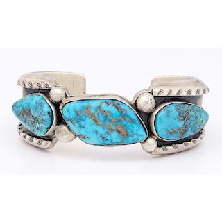 Raymond Bennett (Dine, 20th century) Navajo Sterling Silver and Turquoise Cuff Bracelet