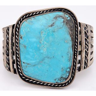 Large Navajo Turquoise and Silver Cuff Bracelet