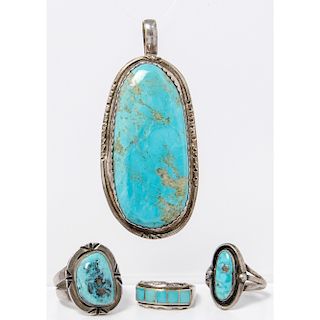 Navajo Silver and Turquoise Pendant and Rings