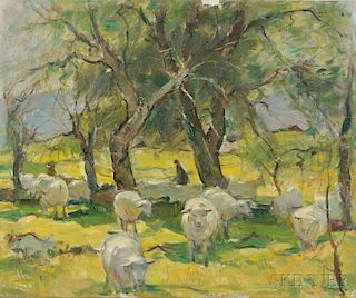 Carl William Peters (American, 1897-1980)      Sheep in Pasture