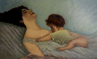 GSPICCOUH??.Signed Oil On Canvas Mother And Child
