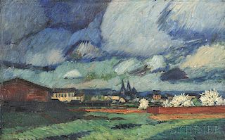 Heinrich Hartung (German, 1888-1966)      Village with Stormy Sky