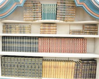 Large lot of 116 leather bound books to include sixteen volumes of Thackeray's Works, seven volumes of Nathaniel Hawthorne's Works, twenty-five volume