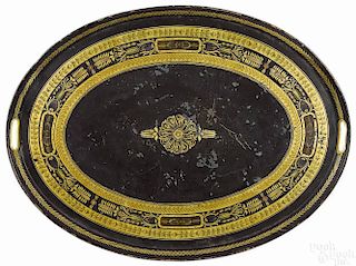 Painted tole tray, 19th c., 28'' w., together with