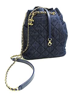 Chanel Dark Denim Drawstring Bag, Like New in Box