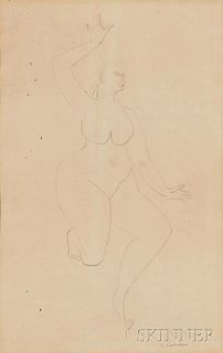 Gaston Lachaise (American/French, 1882-1935)      Female Nude, Kneeling with one Leg Extended and One Arm Raised