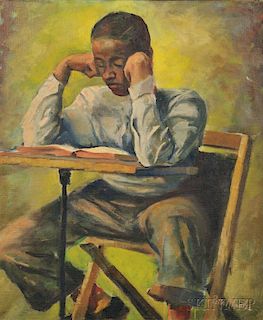 Peter Mendler (American, 20th Century)      African American Boy Studying