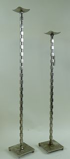 Large Pair of Metal Modern Candlestick Holders