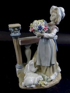Lladro Porcelain Figure Of Girl Holding Flowers