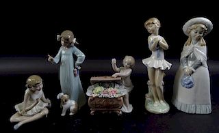 Collection of five porcelain lladro figures