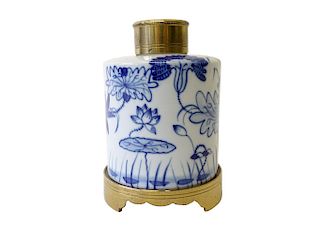 Chinese Porcelain & Brass Tea Caddy
