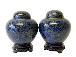 Pair of Chinese Cloisonne Lidded Ginger Jars