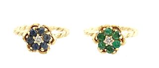 (2) Two 14K Emerand And Sapphire Rings