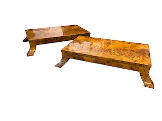 Pair of Art Deco Burl Wood Low Side Tables 