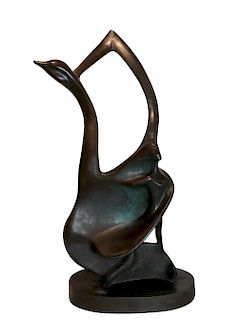 Large Contemporary Bronze of Lady & Swan by C. Webster
