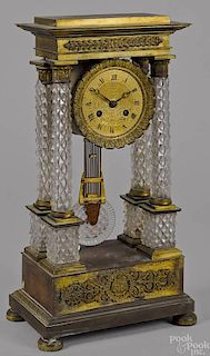 French bronze and crystal portico clock, late 19t
