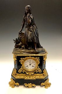 French Gilt Bronze & Patinated Mantel Clock of Cleopartra C.1820