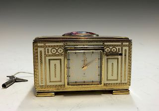 Swiss Painted Enamel Music Bird Box & Clock Circa 1930