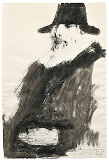 Leonard Baskin (American, 1922-2000)      Two Portrait Drawings of Dutch Artists: Man with Hat