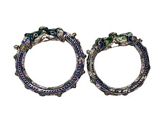 Pair of Sterling & Enamel Rajasthani Bracelets
