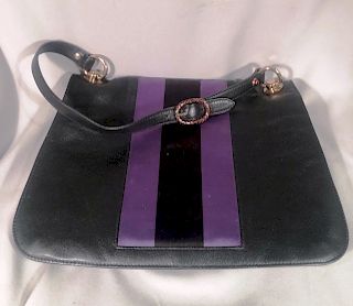 Gucci Enamel Tom Ford Snake Ornament Purple Black Leather Flap
Handbag