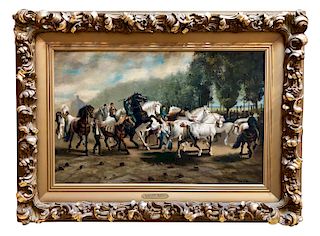 Oil/ Canvas Titled 'The Horse Fair' by M.L. Brown