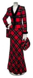 * A Bellville Sasson Lorcan Mullany Red and Black Tartan Evening Ensemble, Jacket size 6.
