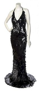 * A Ben de Lisi Black Spangle Halter Evening Gown, Size 6.