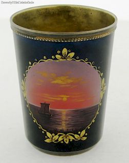 Vintage Russian Enamel 875 Silver Ocean Scene Cup