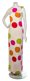 * A Bill Blass Cream with Multicolor Polka Dot Gown, No size.