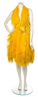 * A Bill Blass Yellow Silk Halter Cocktail Dress, Size 10.