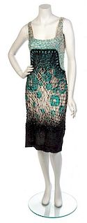 * A Carolina Herrera Mint Green, Cream and Black Cocktail Dress, Size 6.