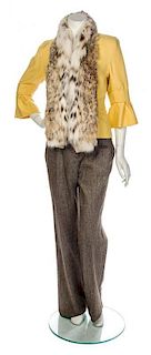 * A Carolina Herrera Yellow Wool Jacket and Tweed Pant Ensemble, Size 6.