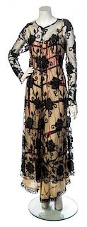* A Chloe Red, Cream and Black Gown, Size 42.